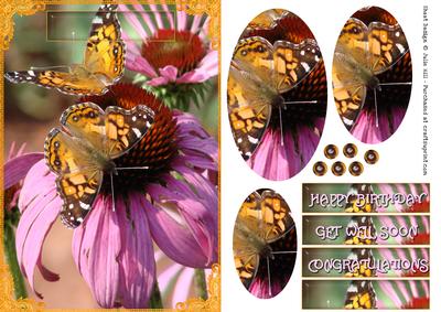 Yellow Butterfly with Pink Flower Oval Pyramid