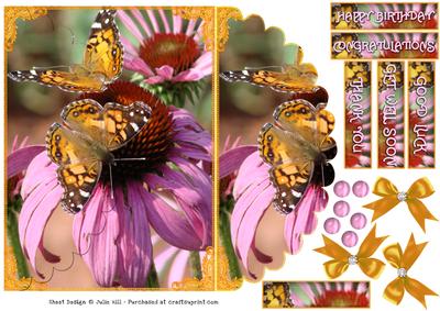 Yellow Butterfly with Pink Flower Mock Envelope