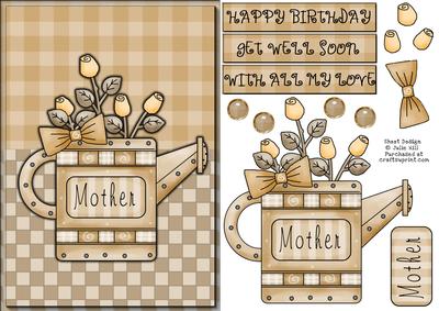 Rose Watering Can Mother Tan Get Well Card Sheet