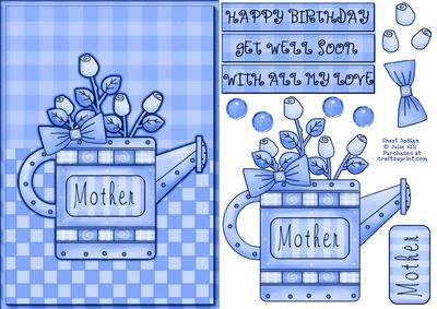 Rose Watering Can Mother Blue Birthday Card Sheet