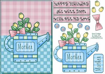 Rose Watering Can Mother Pastels Birthday Card Sheet