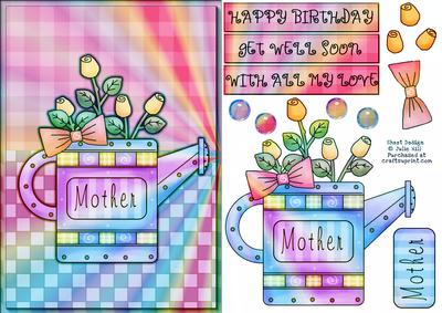 Rose Watering Can Mother Rainbow Birthday Card Sheet