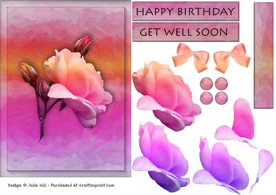 Pink Hues Rose Decoupage Birthday and Get Well Card Sheet