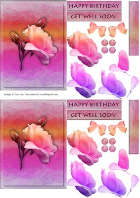Pink Hues Rose Decoupage Birthday and Get Well C6 Card Sheet