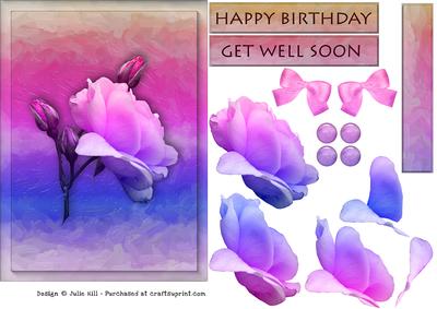 Purple Hues Rose Decoupage Birthday and Get Well Card Sheet