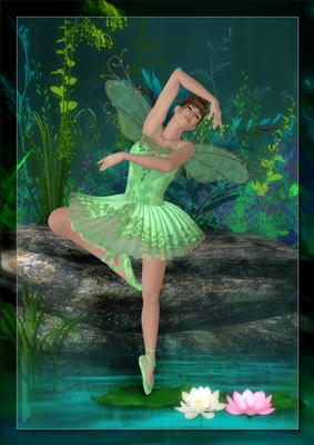 Green Ballerina Fairy Fantasy A4 Card Front