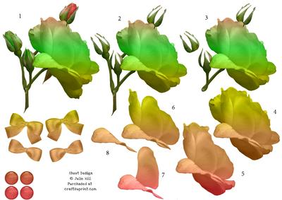 Rose in Green, Cream and Pink Hues 3D Decoupage