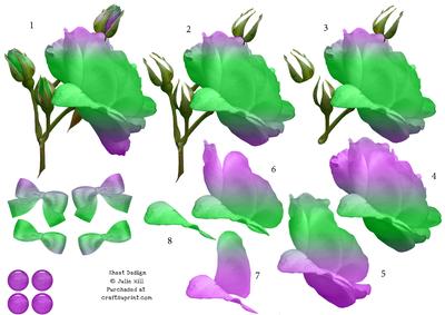 Rose in Purple and Green Hues 3D Decoupage