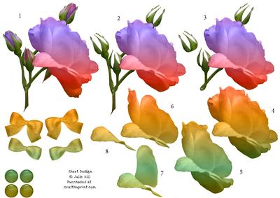 Rose in Purple,yellow and Green Hues 3D Decoupage