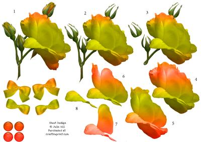 Rose in Yellow and Salmon Hues 3D Decoupage