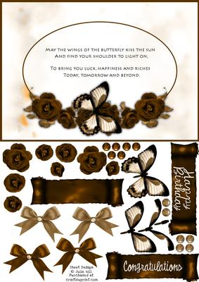 Butterflies Sentiment Framed Brown Roses Decoupage