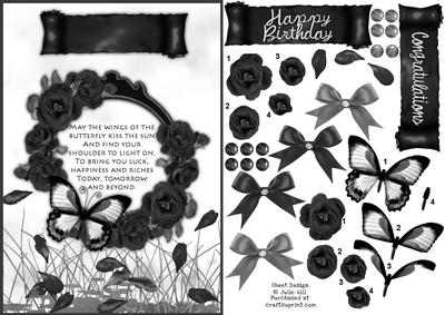 Butterflies and Black Roses Decoupage Card Sheet