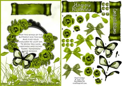 Butterflies and Green Roses Decoupage Card Sheet