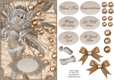Fairy Fantasy Cream Bubbles and Lace Card Sheet