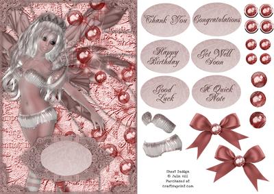 Fairy Fantasy Pink Bubbles and Lace Card Sheet.
