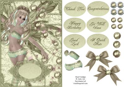 Fairy Fantasy Teal Bubbles and Lace Card Sheet.