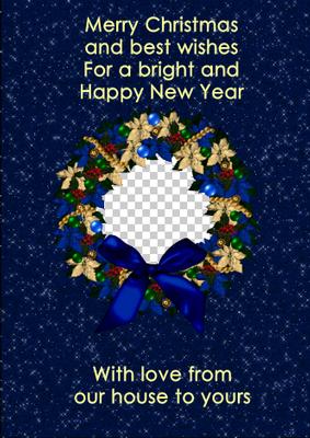 Blue Holly Wreath Christmas Photo Card