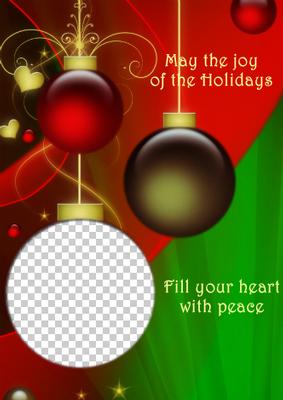Red and Green Vintage Ornament Christmas Photo Card