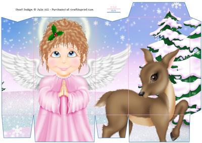 Angel and Reindeer Snow Scene Pinch Bag
