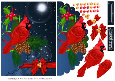 Cardinal Pine Cones Christmas Mock Envelope Card