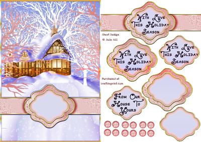 Winter Pink and Lilac Snow Scene Christmas Card