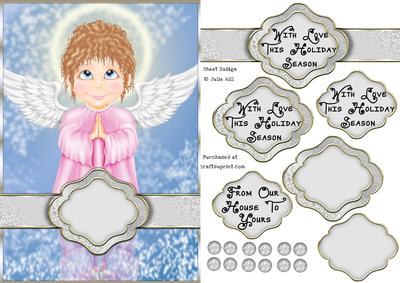 Winter Pink Angel Scene Christmas Card