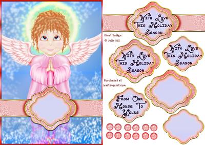 Winter Pink and Blue Angel Scene Christmas Card