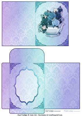 Lavender and Blue Roses and Teapot Notelet and Envelope Set