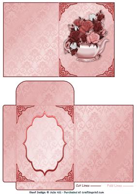 Pink Roses and Teapot Notelet and Envelope Set