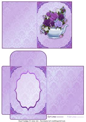 Lavender Roses and Teapot Notelet and Envelope Set