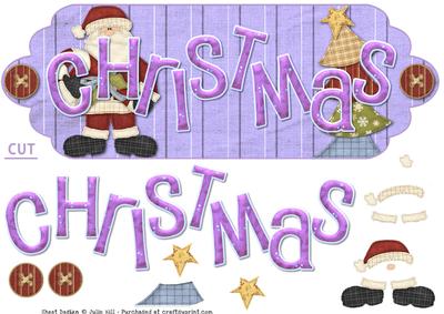 Santa and Tree Purple Scalloped Dl Christmas Card