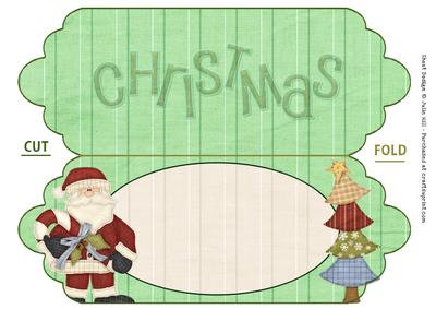 Santa and Tree Green Scalloped Dl Christmas Card Insert