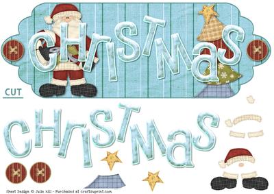 Santa and Tree Blue Scalloped Dl Christmas Card