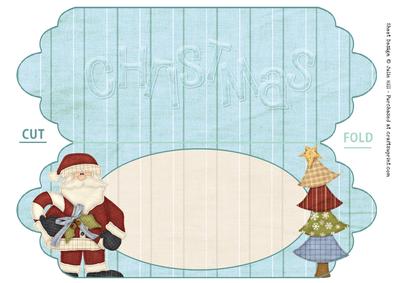 Santa and Tree Blue Scalloped Dl Christmas Card Insert