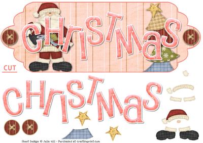Santa and Tree Pink Scalloped Dl Christmas Card