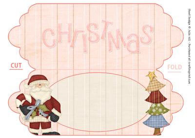 Santa and Tree Pink Scalloped Dl Christmas Card Insert