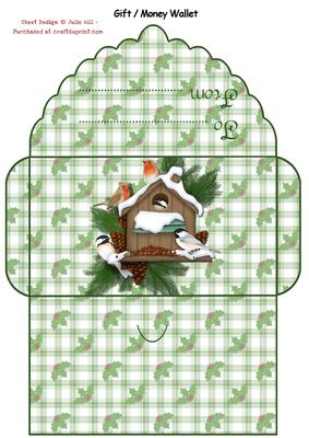 Robin and Blue Tit Birdhouse Gift Card Money Wallet