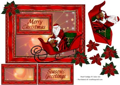 Santa and His Sleigh Christmas Card Topper Sheet