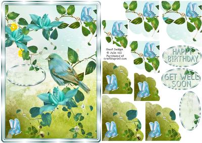 Blue Bird 4 Corner Scallop Card Front