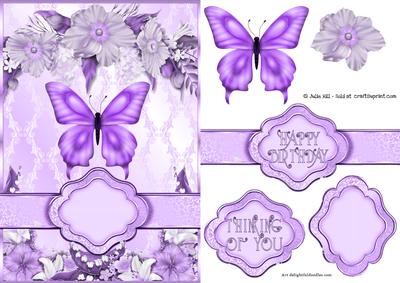 Purple Butterfly Floral Banner Card Sheet