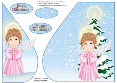 Pink Angel Winter Scene Christmas Teardrop Card