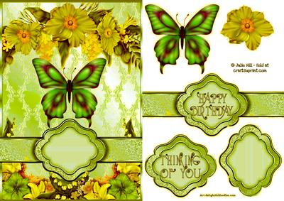 Butterfly Floral Banner Card Sheet Green and Yellow