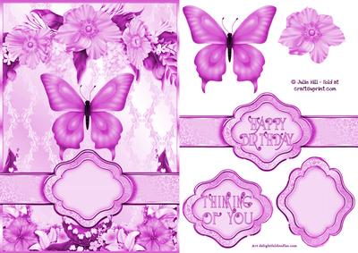 Butterfly Floral Banner Card Sheet Purple