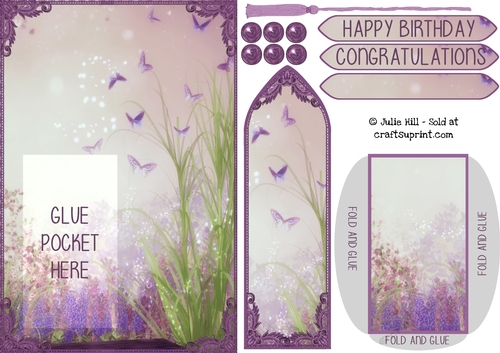 Butterfly garden purple bookmark card sheet