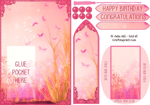 Butterfly garden in pinks bookmark with pocket card sheet