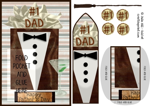 #1 Dad fathers day tuxedo bookmark with pocket card sheet