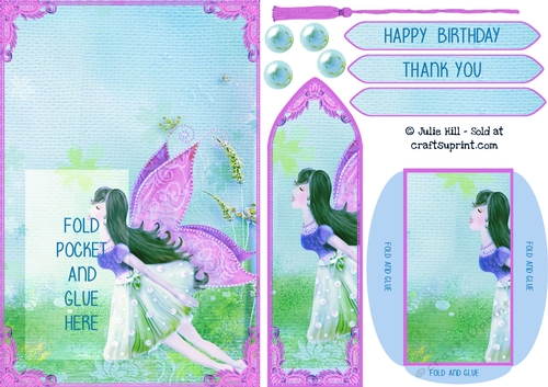 Garden fairy fantasy bookmark blue and pink card sheet