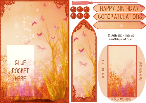 Butterfly garden bookmark card sheet in orange