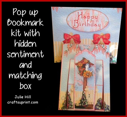 Pop up birdhouse bookmark card kit with hidden sentiment