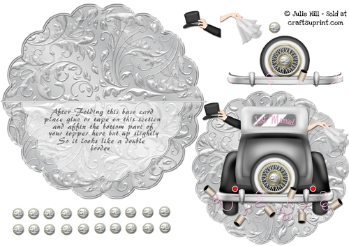 Mr and Mrs wedding car scalloped rocker card sheet